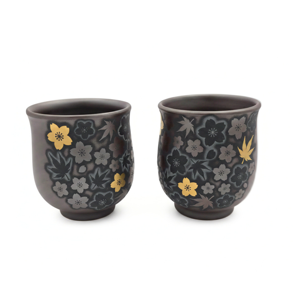 Banko-Yaki Teacup, Gold-Accented, Pair - Shimizu Suigetsu III - 230ml