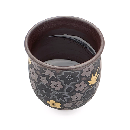 Banko-Yaki Teacup, Gold-Accented, Pair - Shimizu Suigetsu III - 230ml