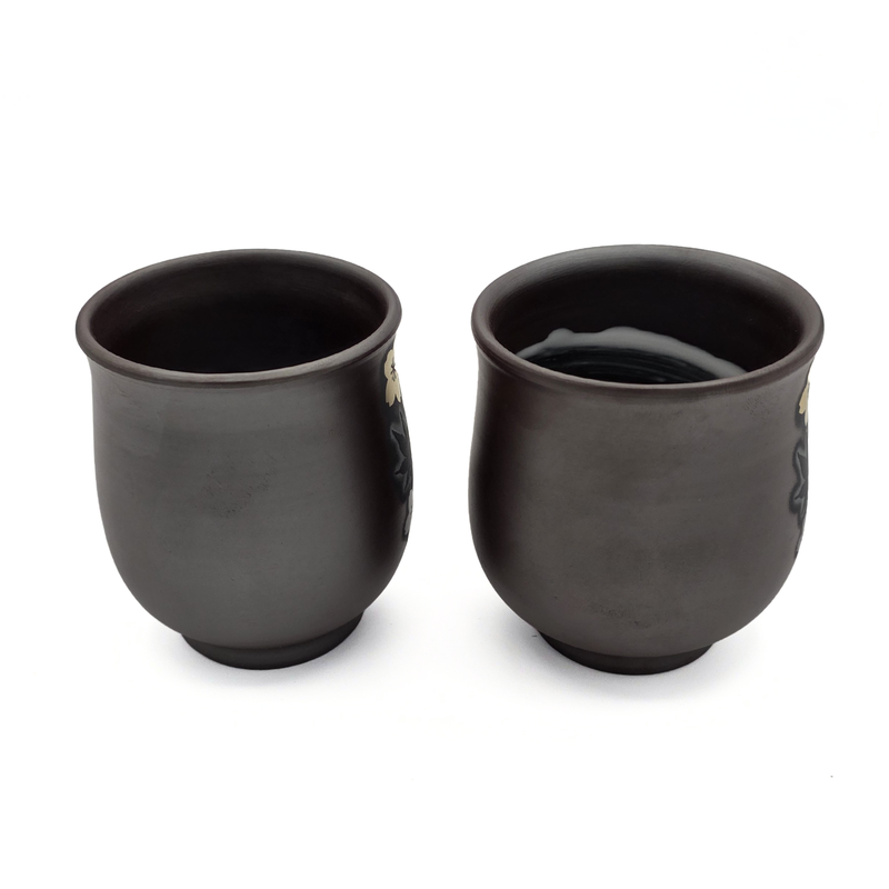 Banko-Yaki Teacup, Gold-Accented, Pair - Shimizu Suigetsu III - 230ml