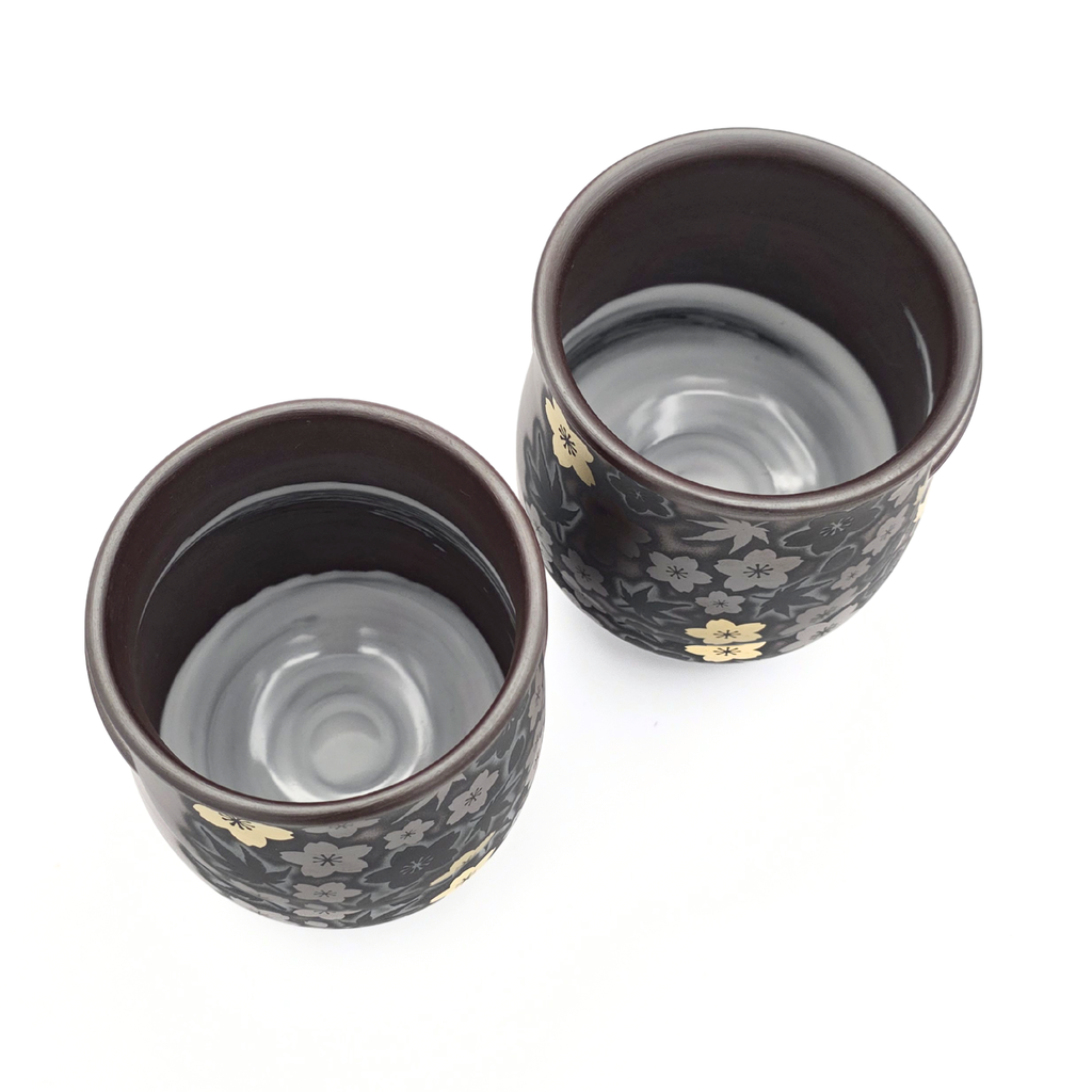 Banko-Yaki Teacup, Gold-Accented, Pair - Shimizu Suigetsu III - 230ml