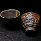 Yunomi Teacup Set, Bizen-Yaki Hand Carved Stoneware, Pair - Konishi Toko - 60ml