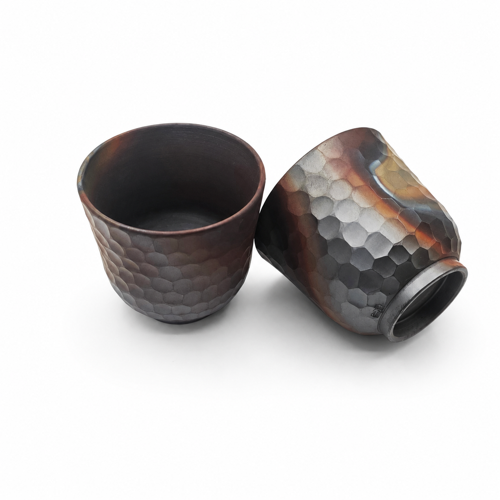 Japanese Tea Cup Set by Mori Iroku IV - Yohen Finish, Banko-yaki Yunomi Pair  200ml