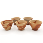 Hidasuki Yunomi Teacups, "Dragon Motif", 5-Pc Set - Bizen-Yaki - Konishi Toko Kiln