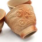 Hidasuki Yunomi Teacups, "Dragon Motif", 5-Pc Set - Bizen-Yaki - Konishi Toko Kiln