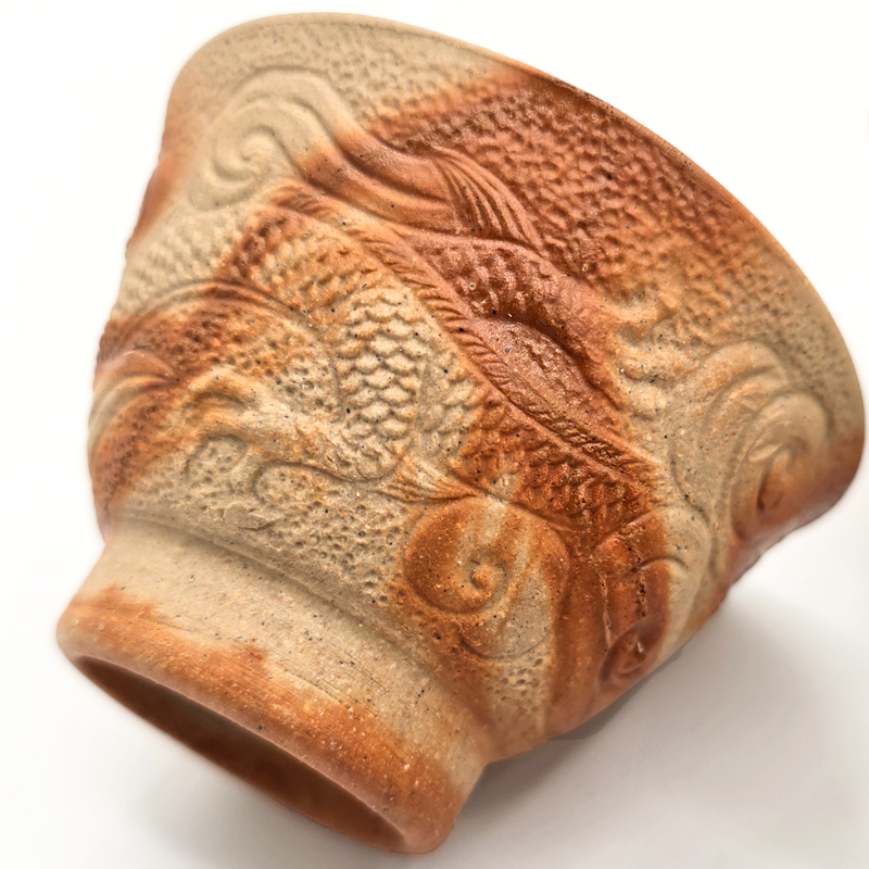 Hidasuki Yunomi Teacups, "Dragon Motif", 5-Pc Set - Bizen-Yaki - Konishi Toko Kiln