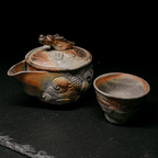 Houhin Teapot Set with Yuzamashi and 6-Pc Yunomi Teacups - Bizen-Yaki - Konishi Toko