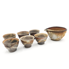 Houhin Teapot Set with Yuzamashi and 6-Pc Yunomi Teacups - Bizen-Yaki - Konishi Toko