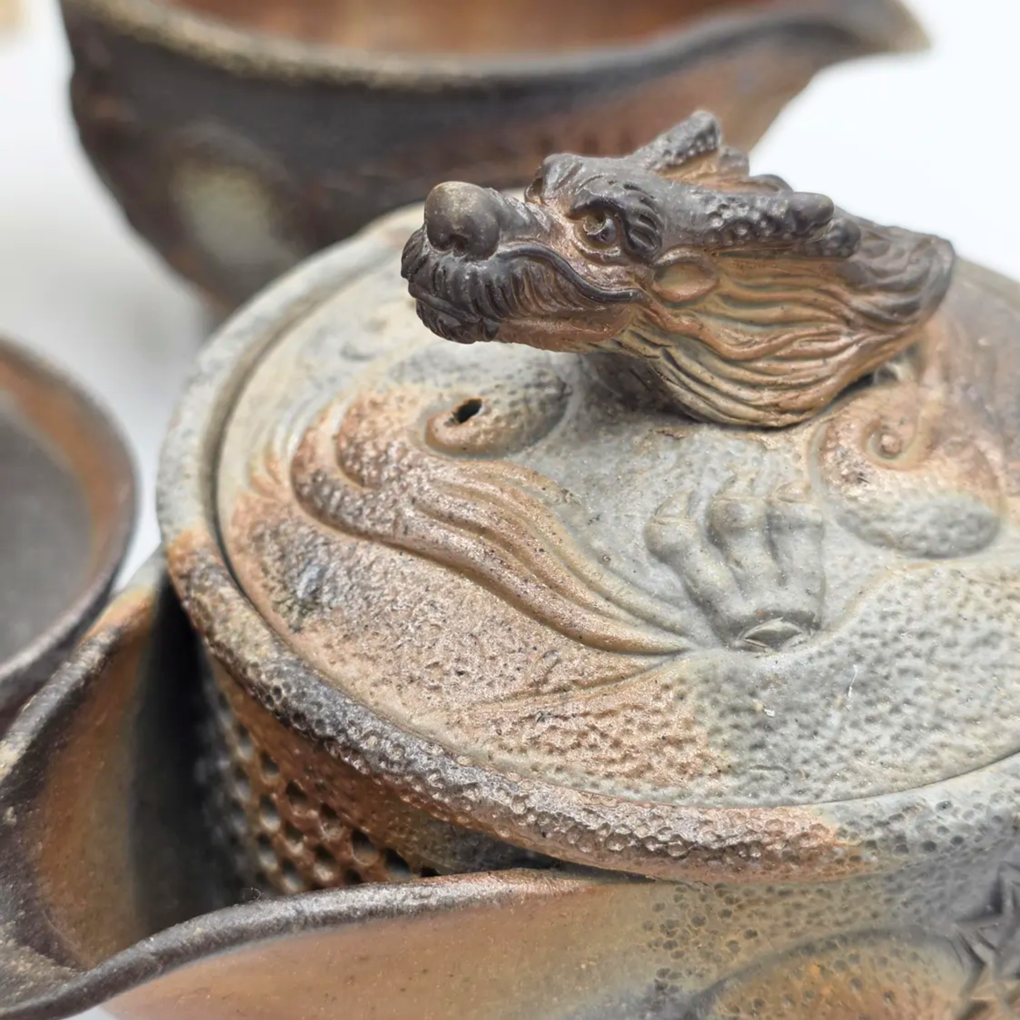 Houhin Teapot Set with Yuzamashi and 6-Pc Yunomi Teacups - Bizen-Yaki - Konishi Toko