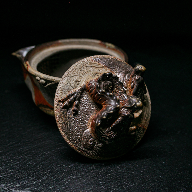 Houhin Teapot with Double Dragon Lid, Bizen-Yaki - Konishi Toko - 220ml