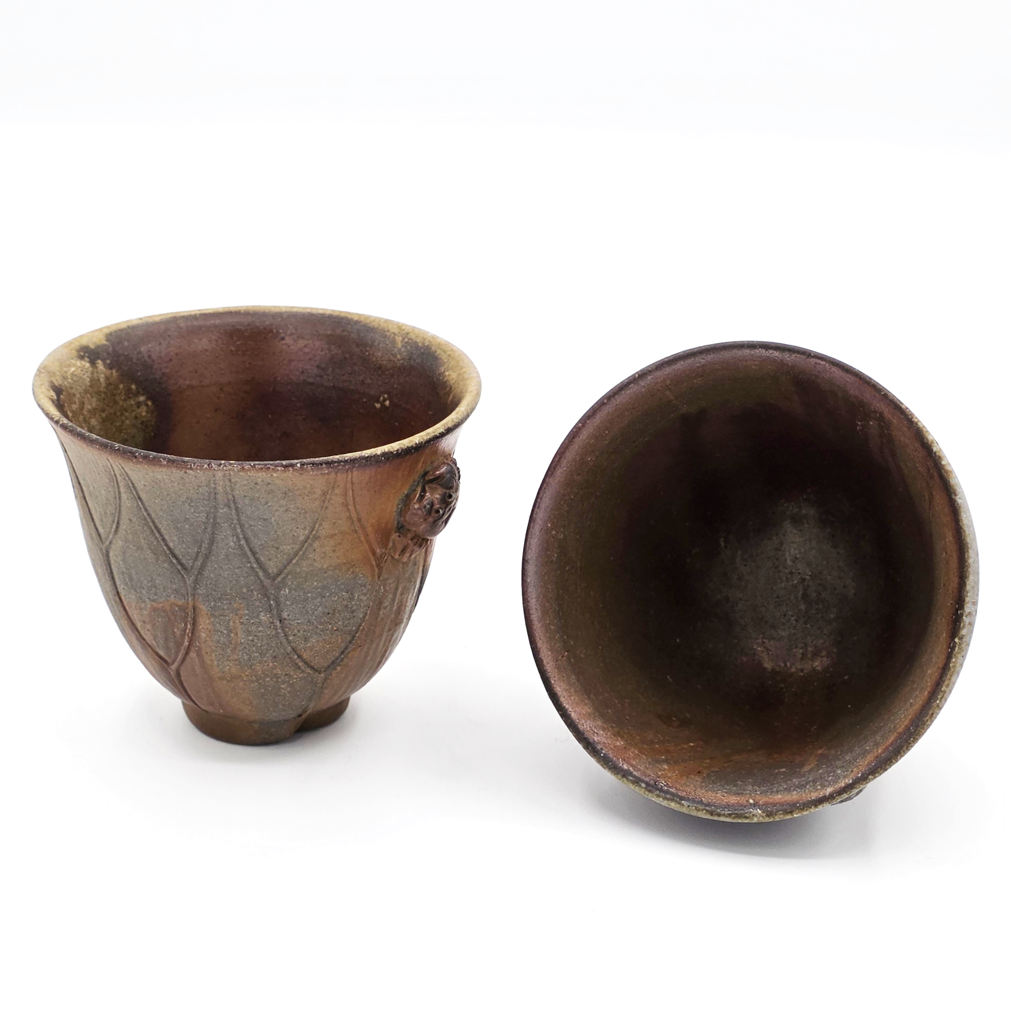 Yunomi Teacups, "Crab Motif" Pair - Bizen-Yaki - Konishi Toko
