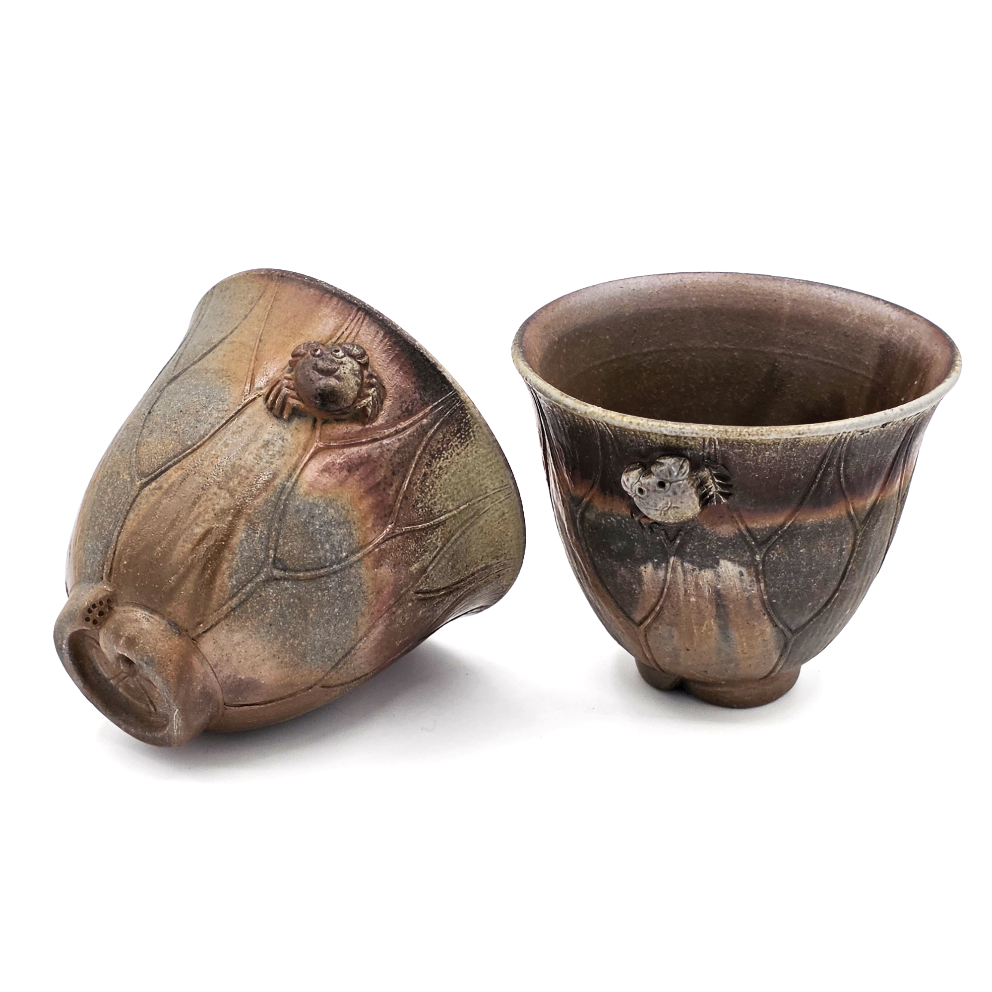 Yunomi Teacups, "Crab Motif" Pair - Bizen-Yaki - Konishi Toko