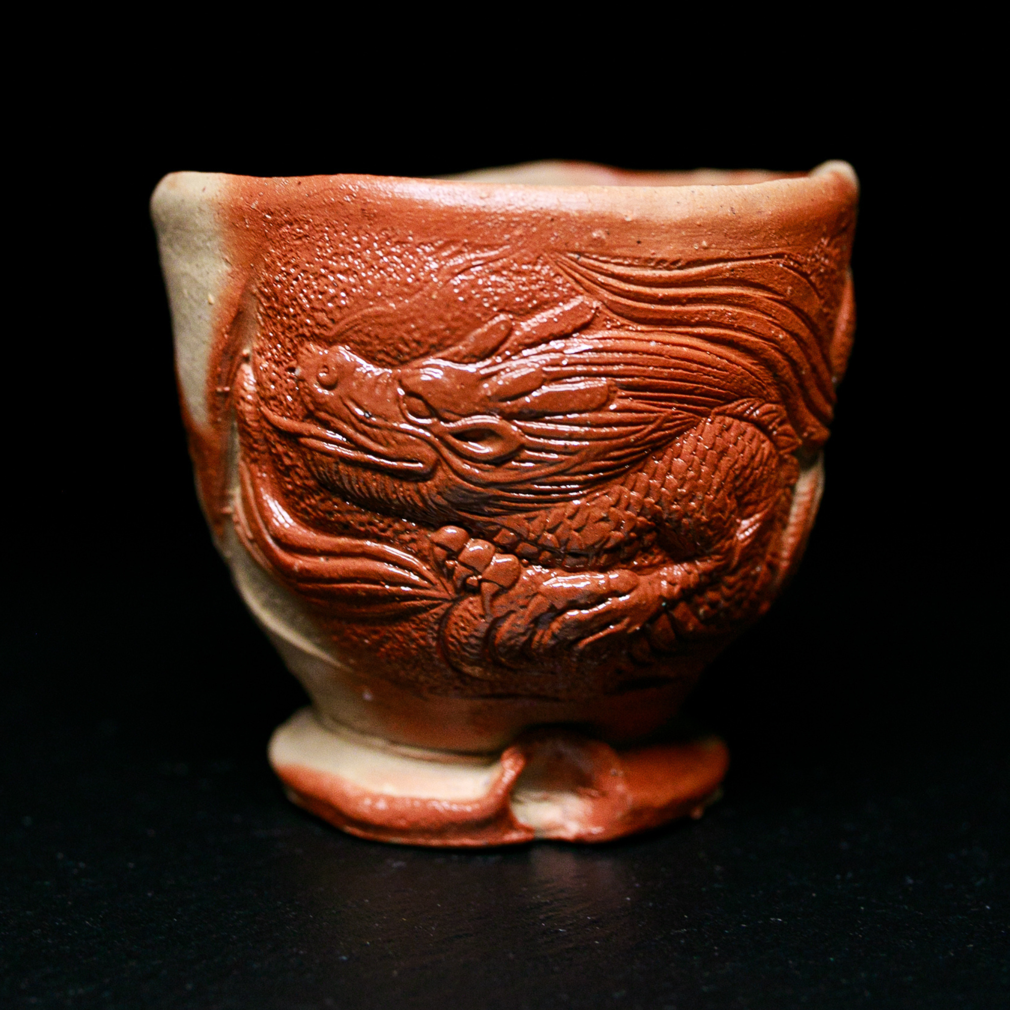Bizen-Yaki Dragon Motif Teacup - Konishi Tozo - 120ml
