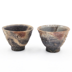 Yunomi Teacup Set, Bizen-Yaki Hand Carved Stoneware, Pair - Konishi Toko - 60ml