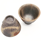 Yunomi Teacup Set, Bizen-Yaki Hand Carved Stoneware, Pair - Konishi Toko - 60ml