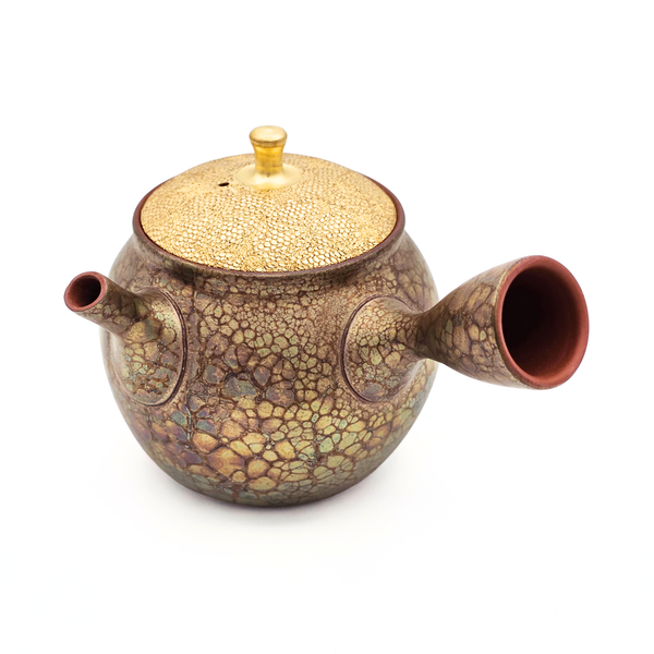 Tokoname-Yaki Kyusu Teapot, Tenmoku with Gold Leaf Lid - Shoryu - 340ml