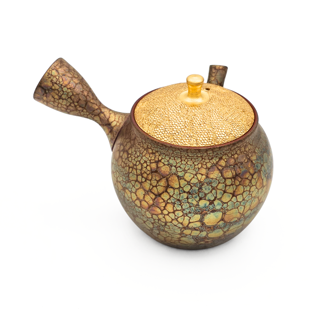 Tokoname-Yaki Kyusu Teapot, Tenmoku with Gold Leaf Lid - Shoryu - 340ml
