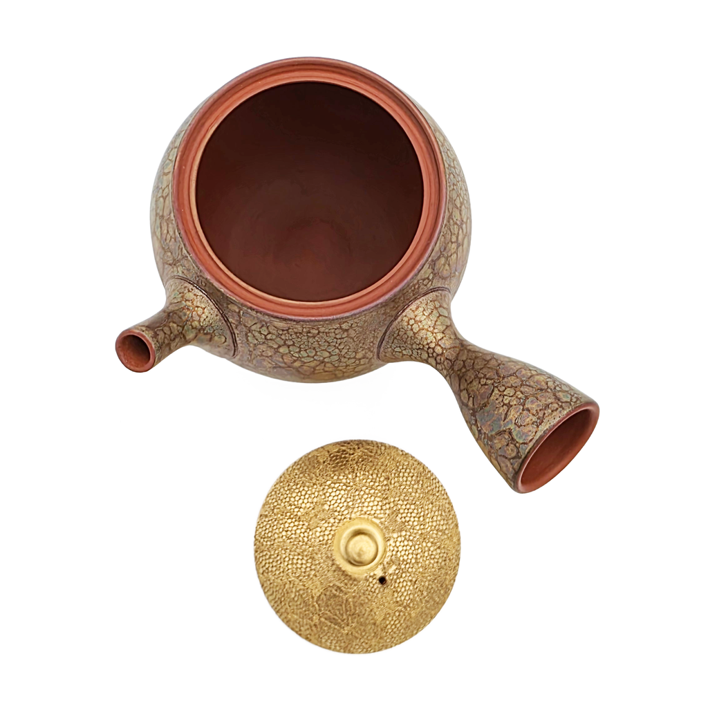 Tokoname-Yaki Kyusu Teapot, Tenmoku with Gold Leaf Lid - Shoryu - 340ml