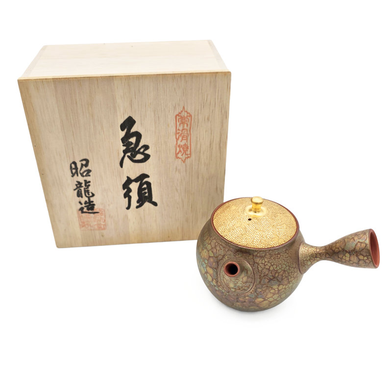 Tokoname-Yaki Kyusu Teapot, Tenmoku with Gold Leaf Lid - Shoryu - 340ml