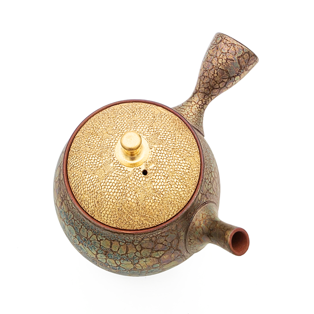Tokoname-Yaki Kyusu Teapot, Tenmoku with Gold Leaf Lid - Shoryu - 340ml