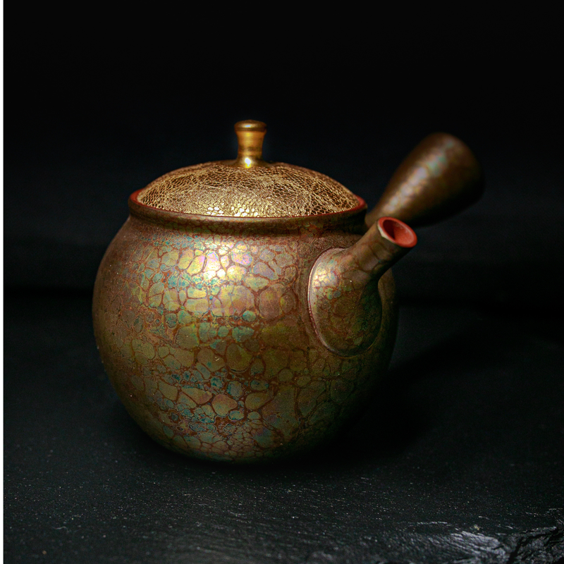 Tokoname-Yaki Kyusu Teapot, Tenmoku with Gold Leaf Lid - Shoryu - 340ml