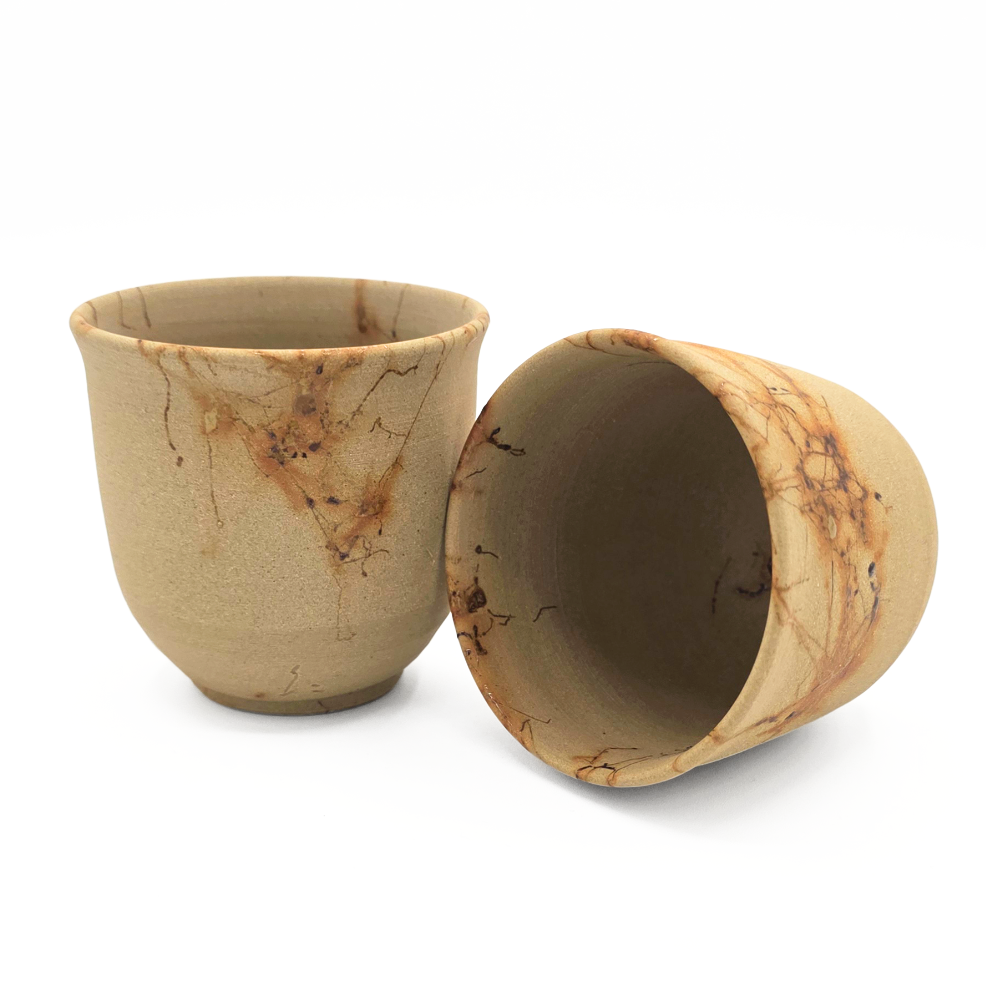 Tokoname-Yaki Teacup, Seaweed-Fired "Mogake", Pair - Tanikawa Jin - 140ml