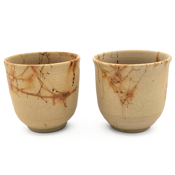 Tokoname-Yaki Teacup, Seaweed-Fired "Mogake", Pair - Tanikawa Jin - 140ml