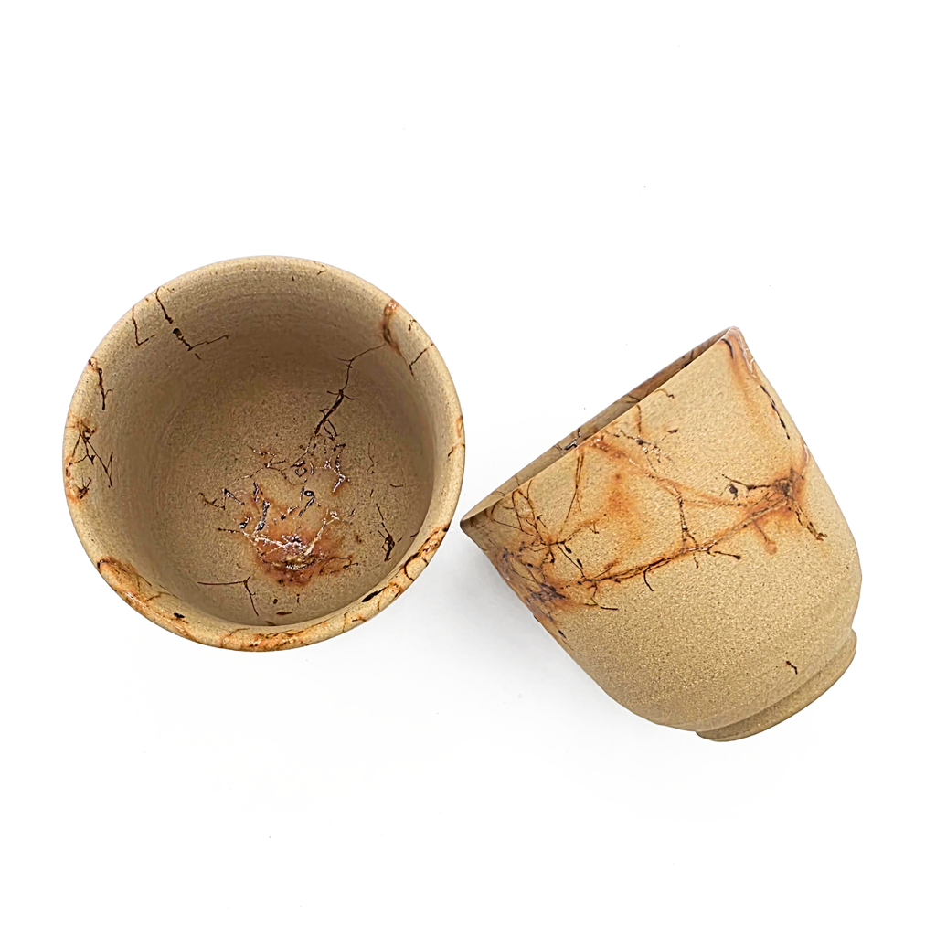 Tokoname-Yaki Teacup, Seaweed-Fired "Mogake", Pair - Tanikawa Jin - 140ml