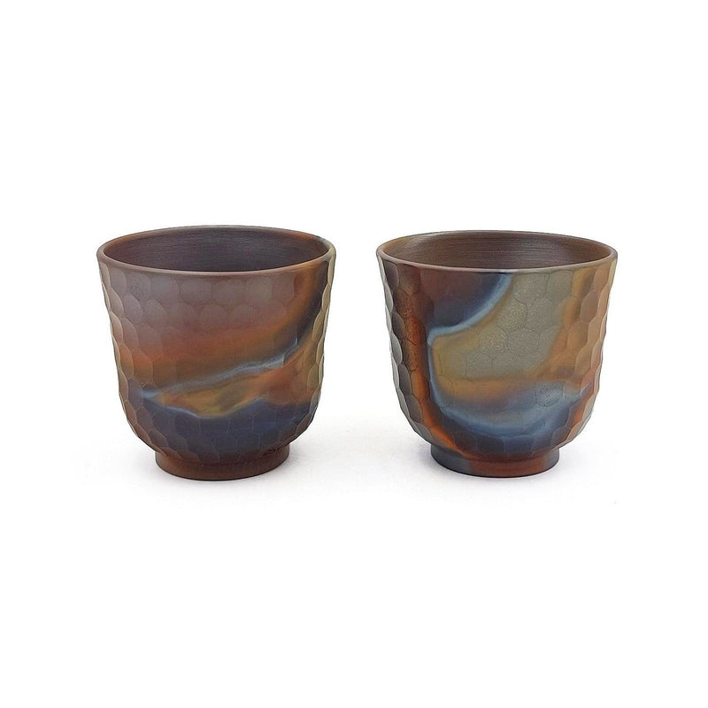 Japanese Tea Cup Set by Mori Iroku IV - Yohen Finish, Banko-yaki Yunomi Pair  200ml