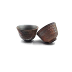Japanese Yunomi Teacup pair - Mori Iroku IV - Hand-Carved Banko-yaki with Yohen Finish - 80ml