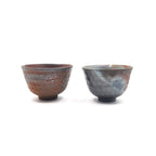 Japanese Yunomi Teacup pair - Mori Iroku IV - Hand-Carved Banko-yaki with Yohen Finish - 80ml