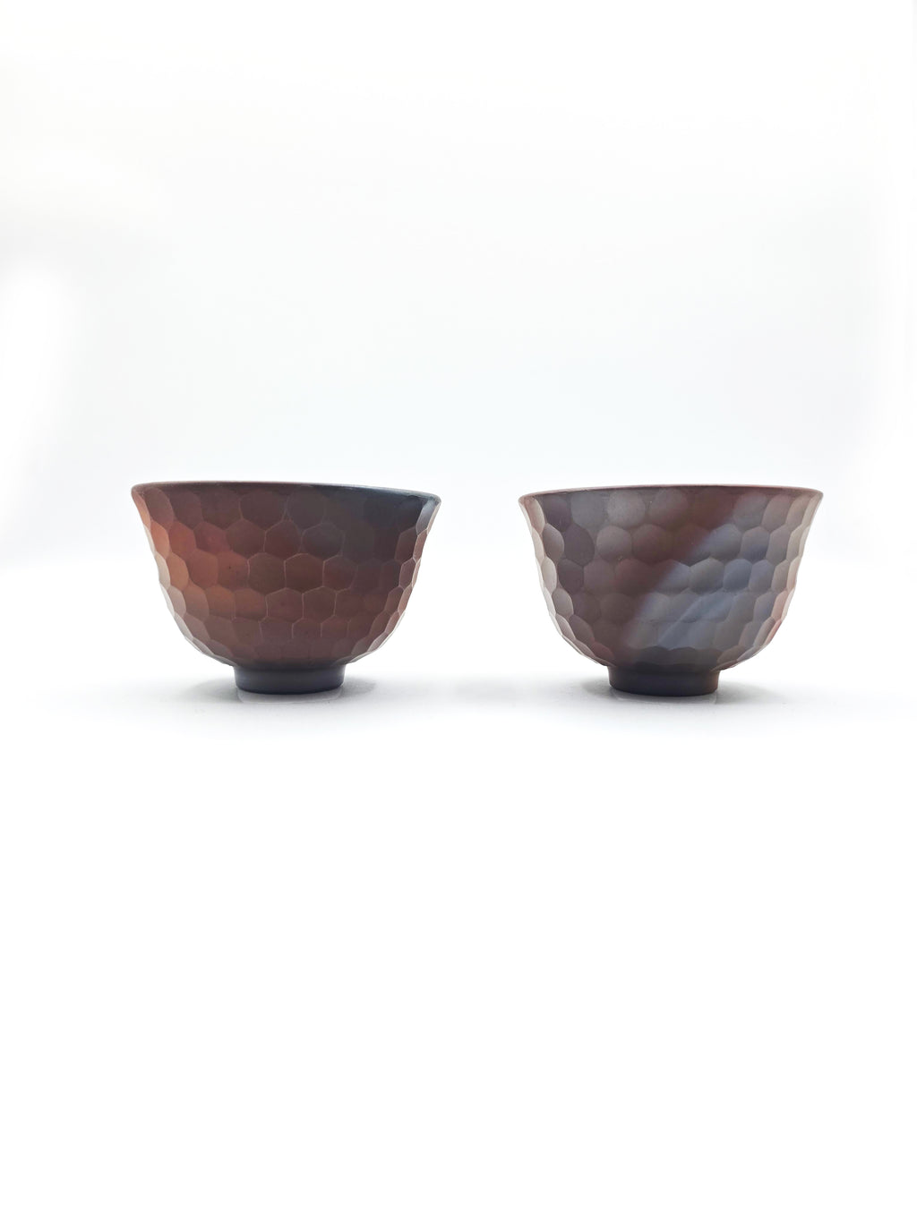 Japanese Yunomi Teacup pair - Mori Iroku IV - Hand-Carved Banko-yaki with Yohen Finish - 80ml
