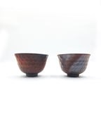 Japanese Yunomi Teacup pair - Mori Iroku IV - Hand-Carved Banko-yaki with Yohen Finish - 80ml