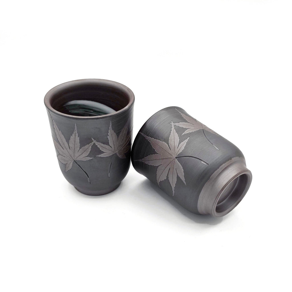 Japanese Teacup Set of 2 Maple Leaf Yunomi Tea Cups Banko-yaki - 240ml
