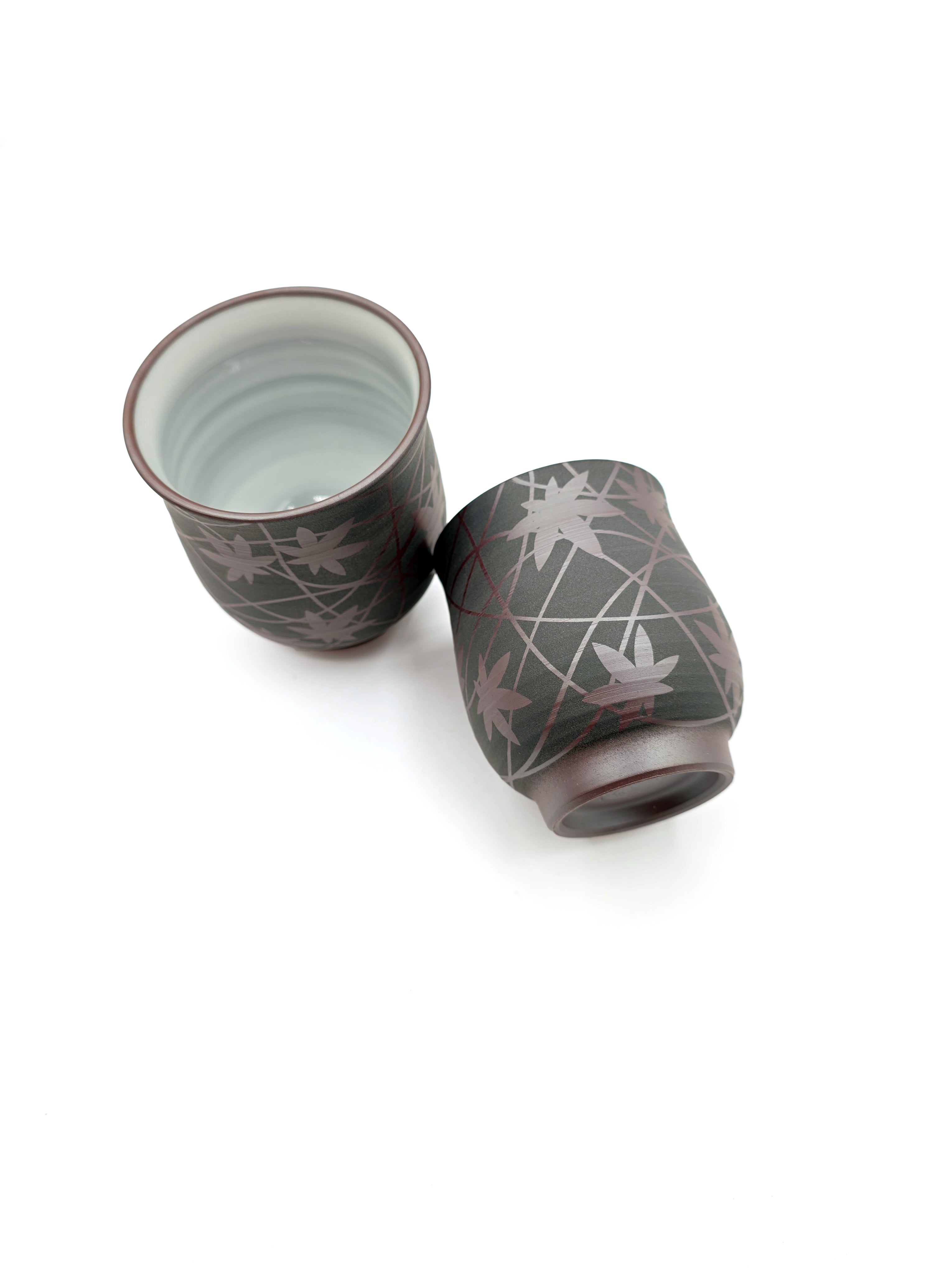 Japanese Teacup Yunomi Pair - Shimizu Suigetsu III - 250ml / 210ml