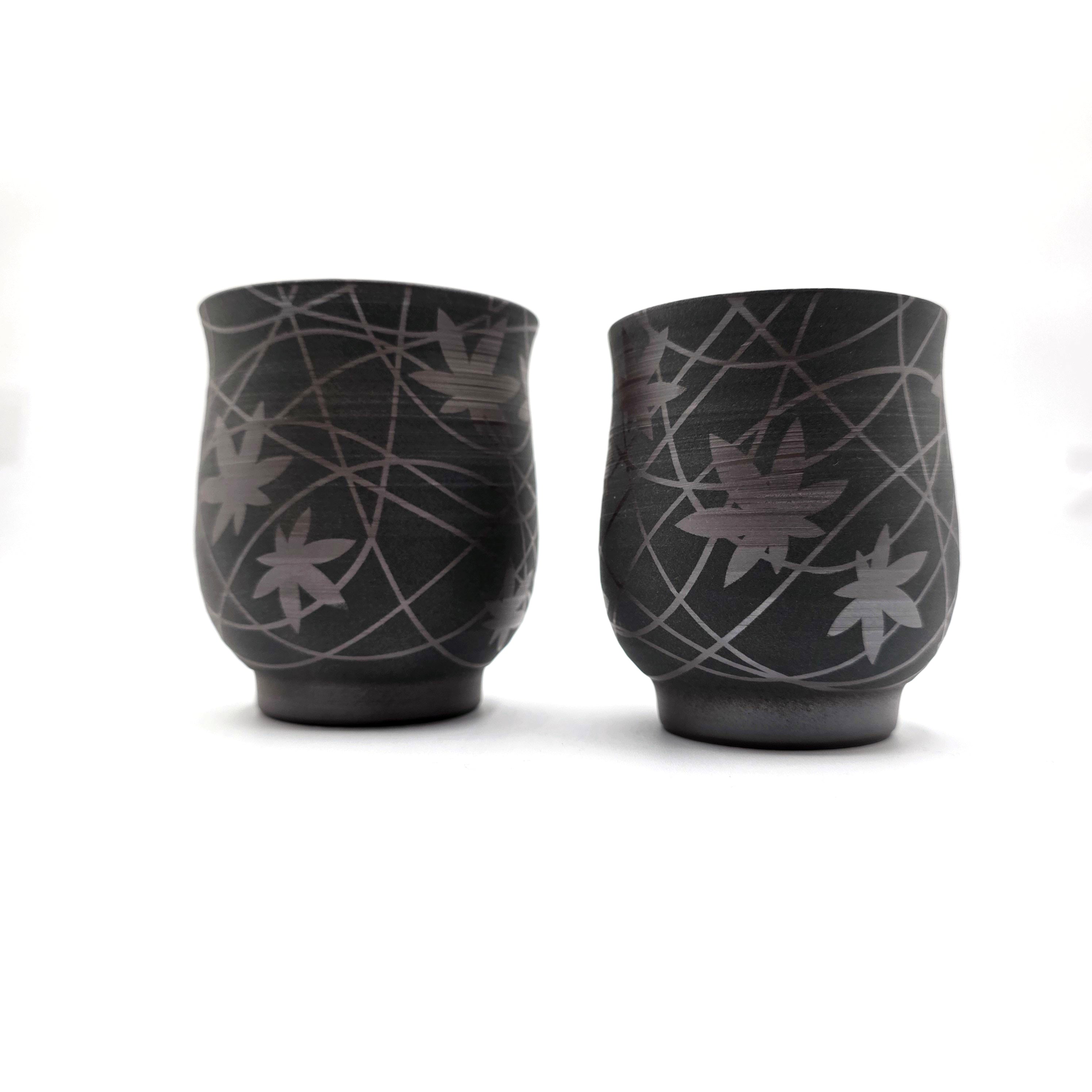 Japanese Teacup Yunomi Pair - Shimizu Suigetsu III - 250ml / 210ml