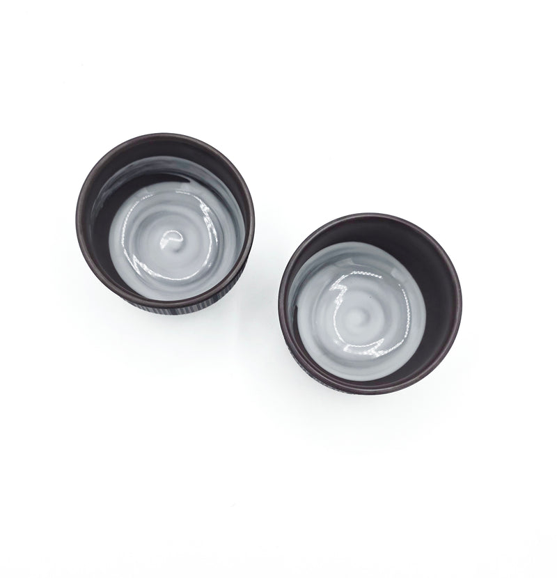 Banko-Yaki Yunomi Teacup Pair - Shimizu Suigetsu III - Sandblasted Stripe - 120ml