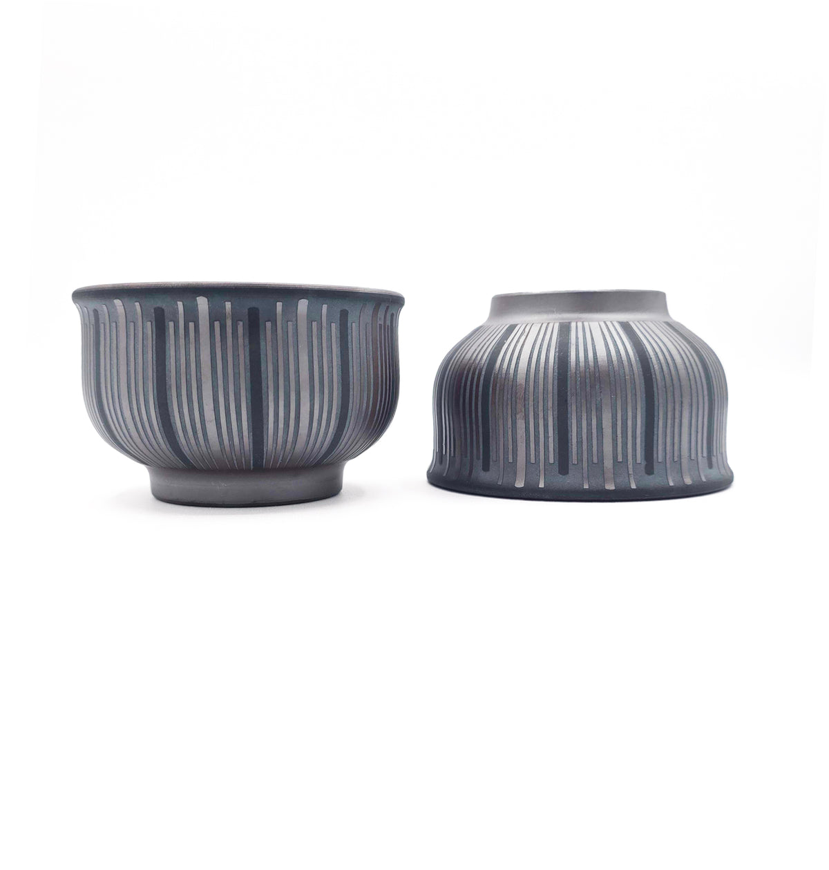 Banko-Yaki Yunomi Teacup Pair - Shimizu Suigetsu III - Sandblasted Stripe - 120ml