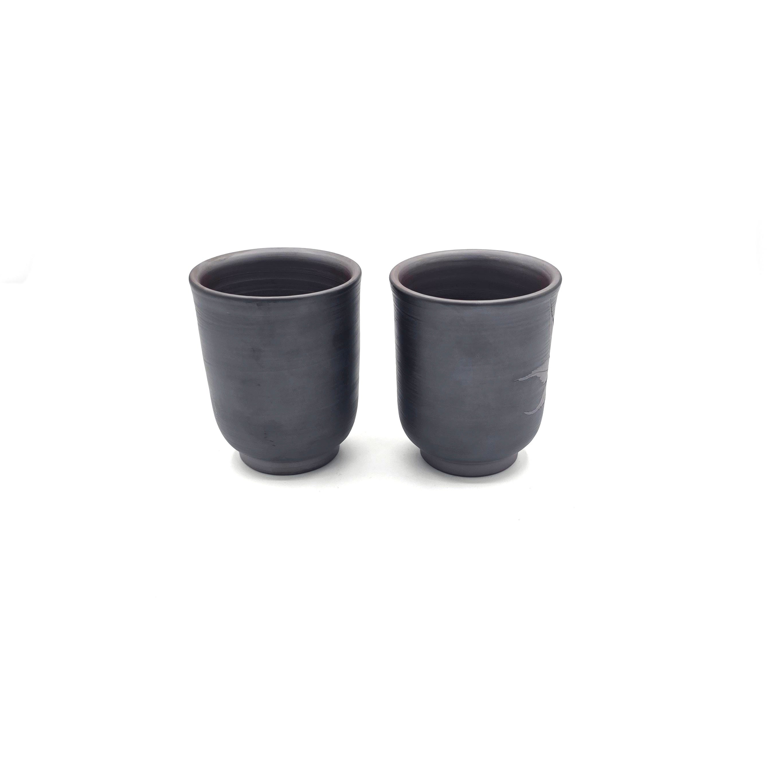 Japanese Teacup Set of 2 Maple Leaf Yunomi Tea Cups Banko-yaki - 240ml