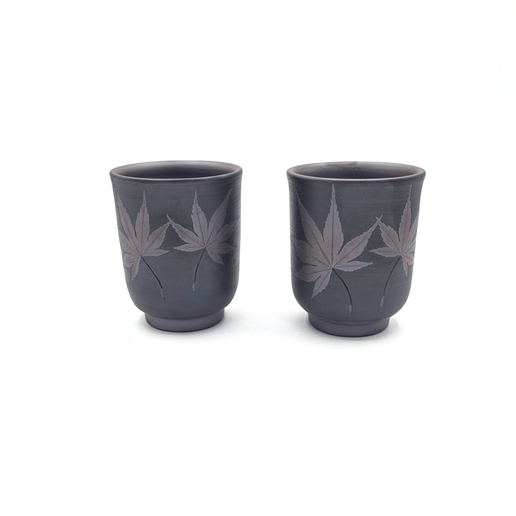 Japanese Teacup Set of 2 Maple Leaf Yunomi Tea Cups Banko-yaki - 240ml