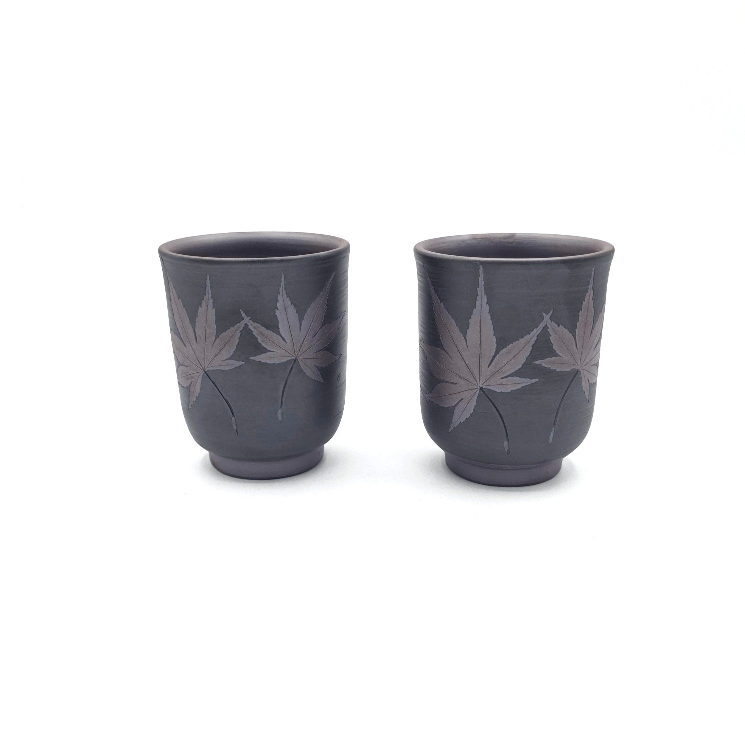 Japanese Teacup Set of 2 Maple Leaf Yunomi Tea Cups Banko-yaki - 240ml