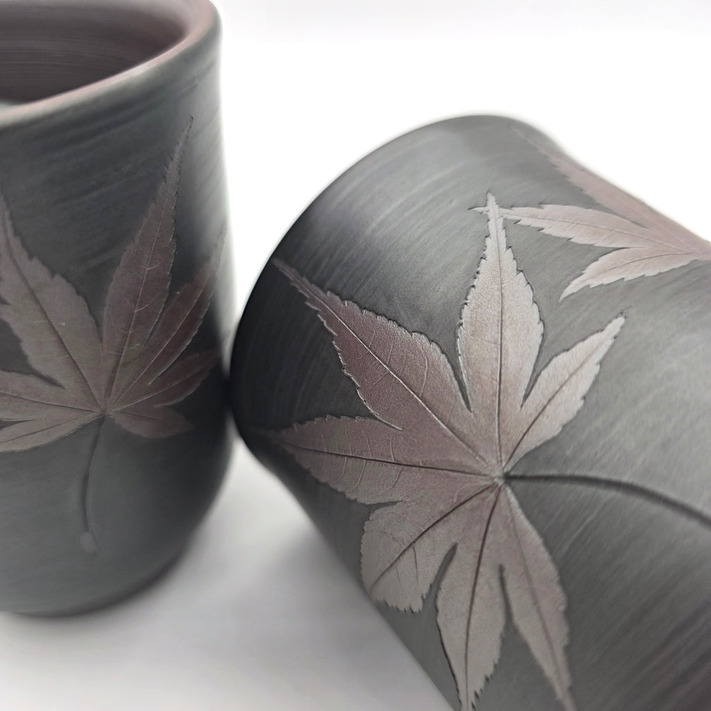 Japanese Teacup Set of 2 Maple Leaf Yunomi Tea Cups Banko-yaki - 240ml