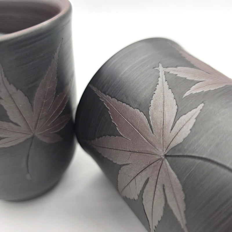 Japanese Teacup Set of 2 Maple Leaf Yunomi Tea Cups Banko-yaki - 240ml